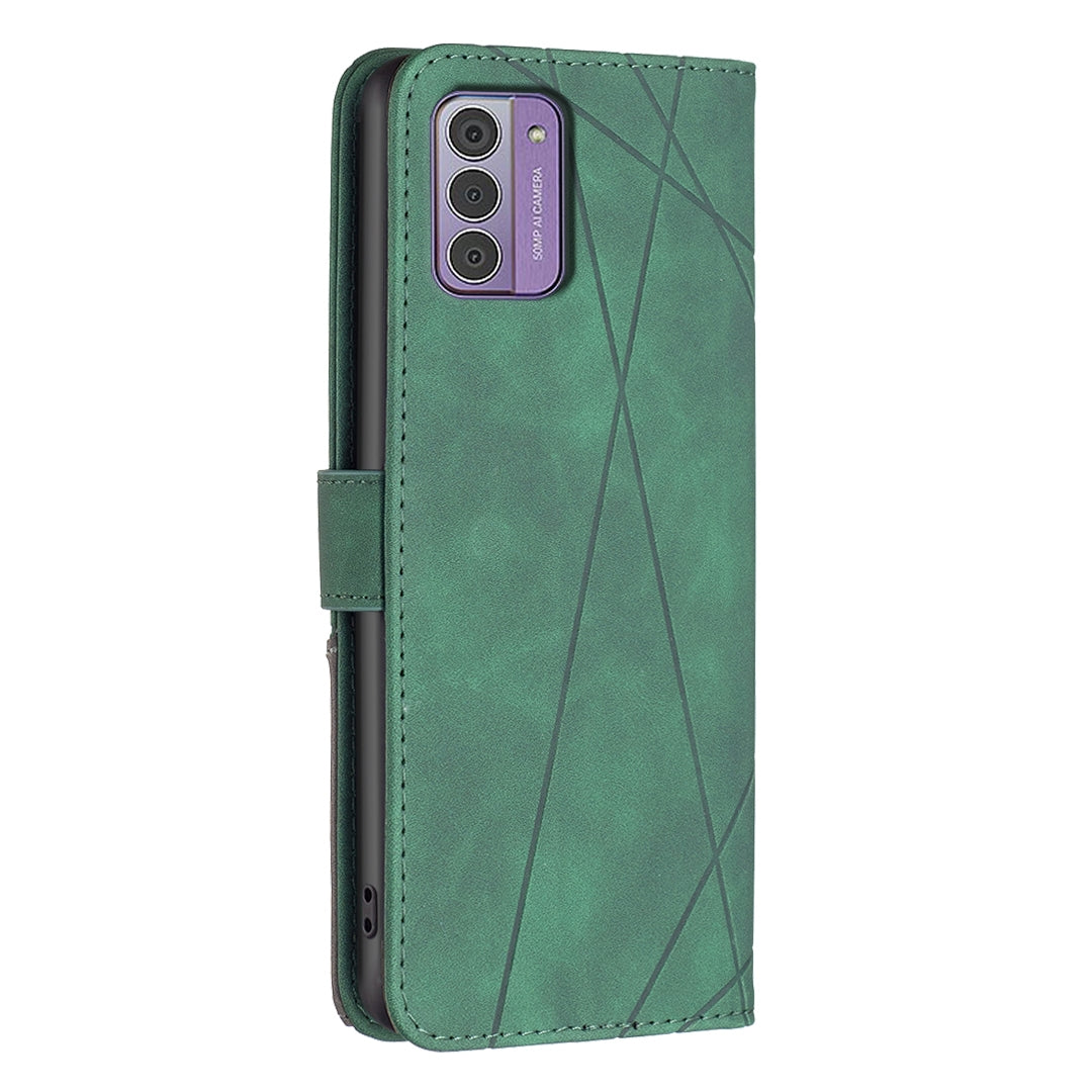 Nokia G42 Wallet Case – Rhombus Texture PU Leather, Magnetic Buckle, Card Slots, Stand Function, Shockproof Protective Cover