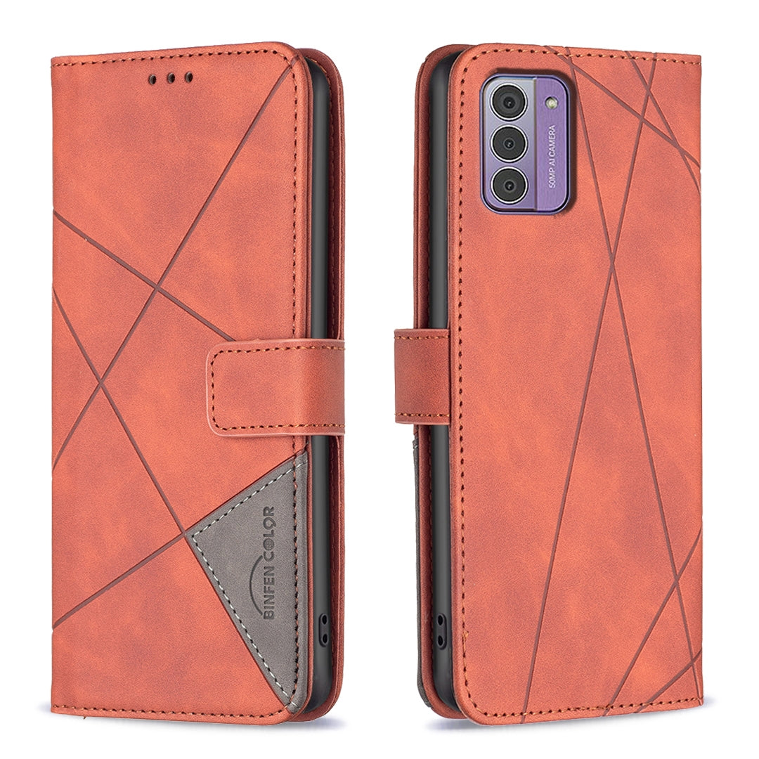Nokia G42 Wallet Case – Rhombus Texture PU Leather, Magnetic Buckle, Card Slots, Stand Function, Shockproof Protective Cover