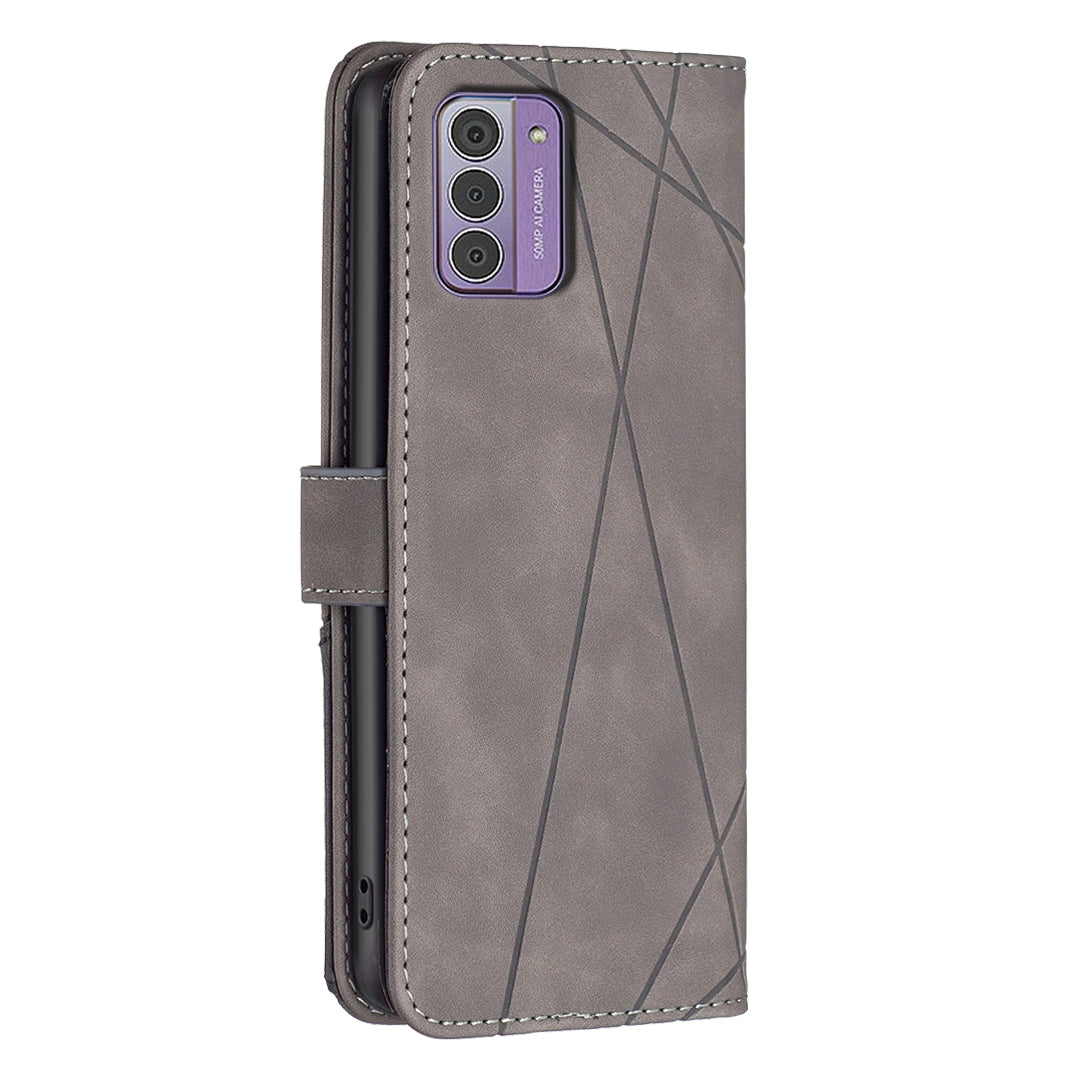 Nokia G42 Wallet Case – Rhombus Texture PU Leather, Magnetic Buckle, Card Slots, Stand Function, Shockproof Protective Cover