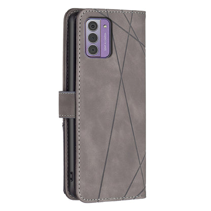 Nokia G42 Wallet Case – Rhombus Texture PU Leather, Magnetic Buckle, Card Slots, Stand Function, Shockproof Protective Cover