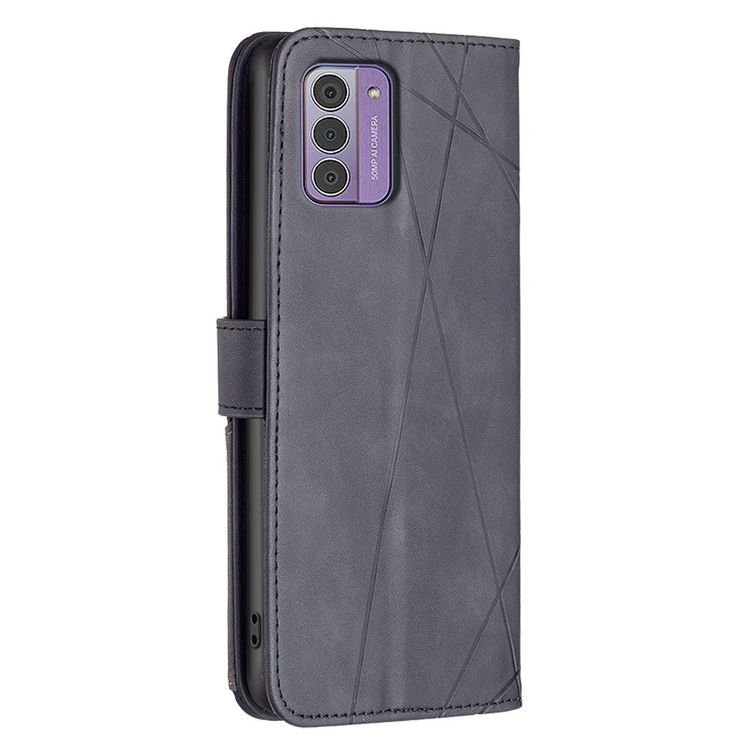 Nokia G42 Wallet Case – Rhombus Texture PU Leather, Magnetic Buckle, Card Slots, Stand Function, Shockproof Protective Cover