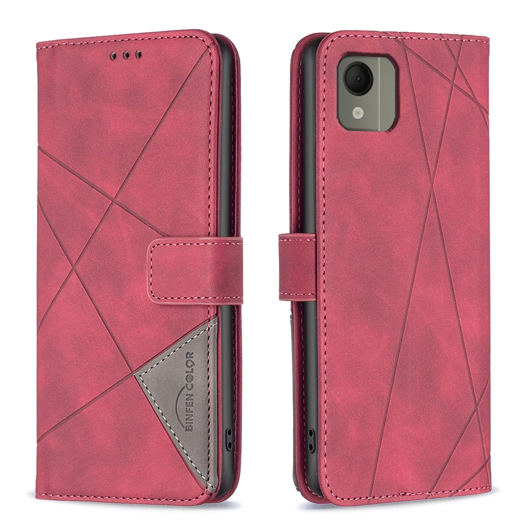 Nokia C110 Wallet Case – Rhombus Texture PU Leather, Magnetic Buckle, Card Slots, Stand Function, Shockproof Protective Cover