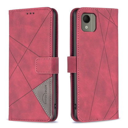 Nokia C110 Wallet Case – Rhombus Texture PU Leather, Magnetic Buckle, Card Slots, Stand Function, Shockproof Protective Cover