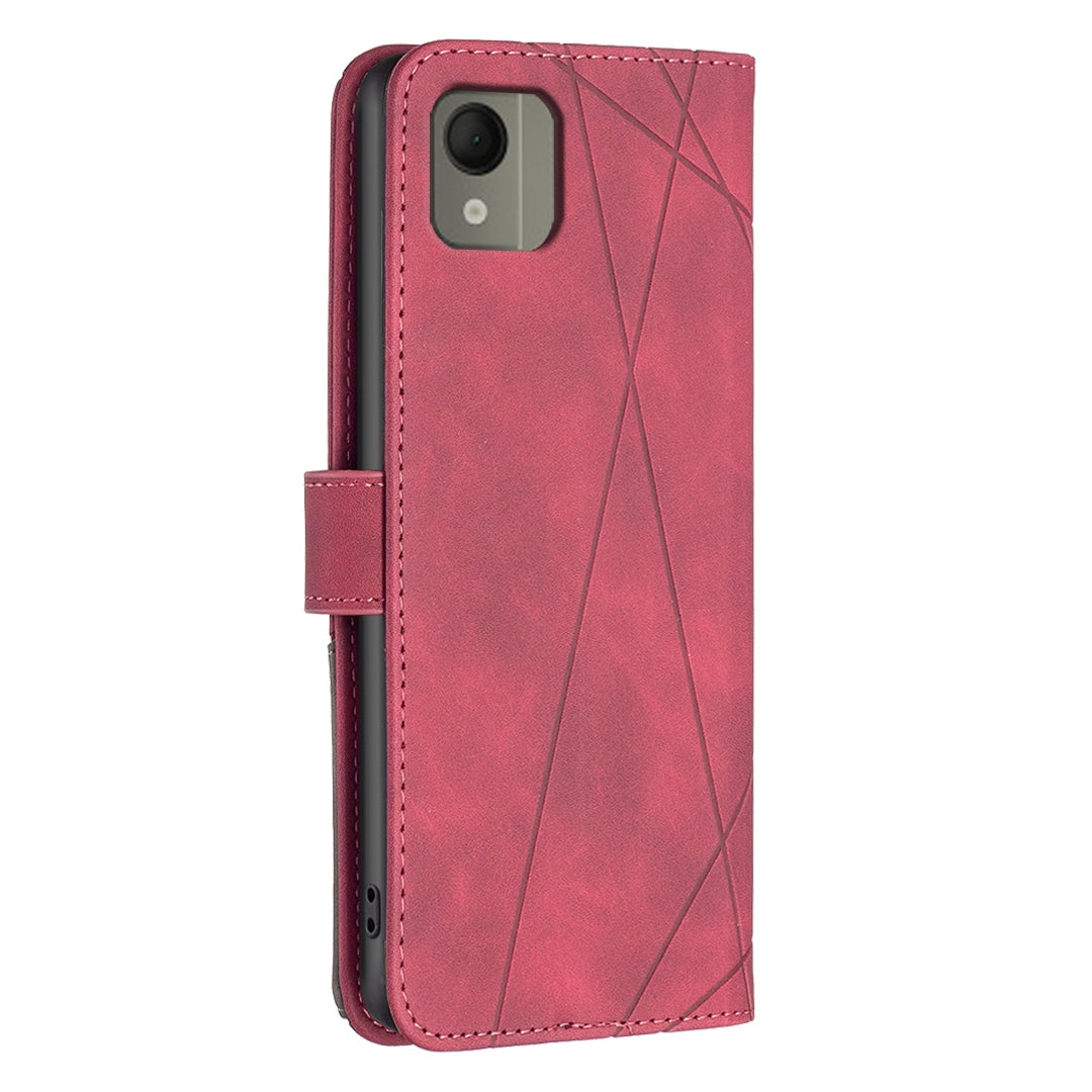 Nokia C110 Wallet Case – Rhombus Texture PU Leather, Magnetic Buckle, Card Slots, Stand Function, Shockproof Protective Cover