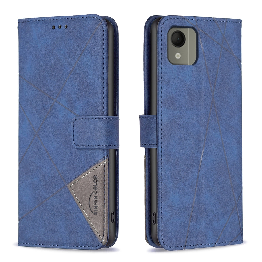 Nokia C110 Wallet Case – Rhombus Texture PU Leather, Magnetic Buckle, Card Slots, Stand Function, Shockproof Protective Cover