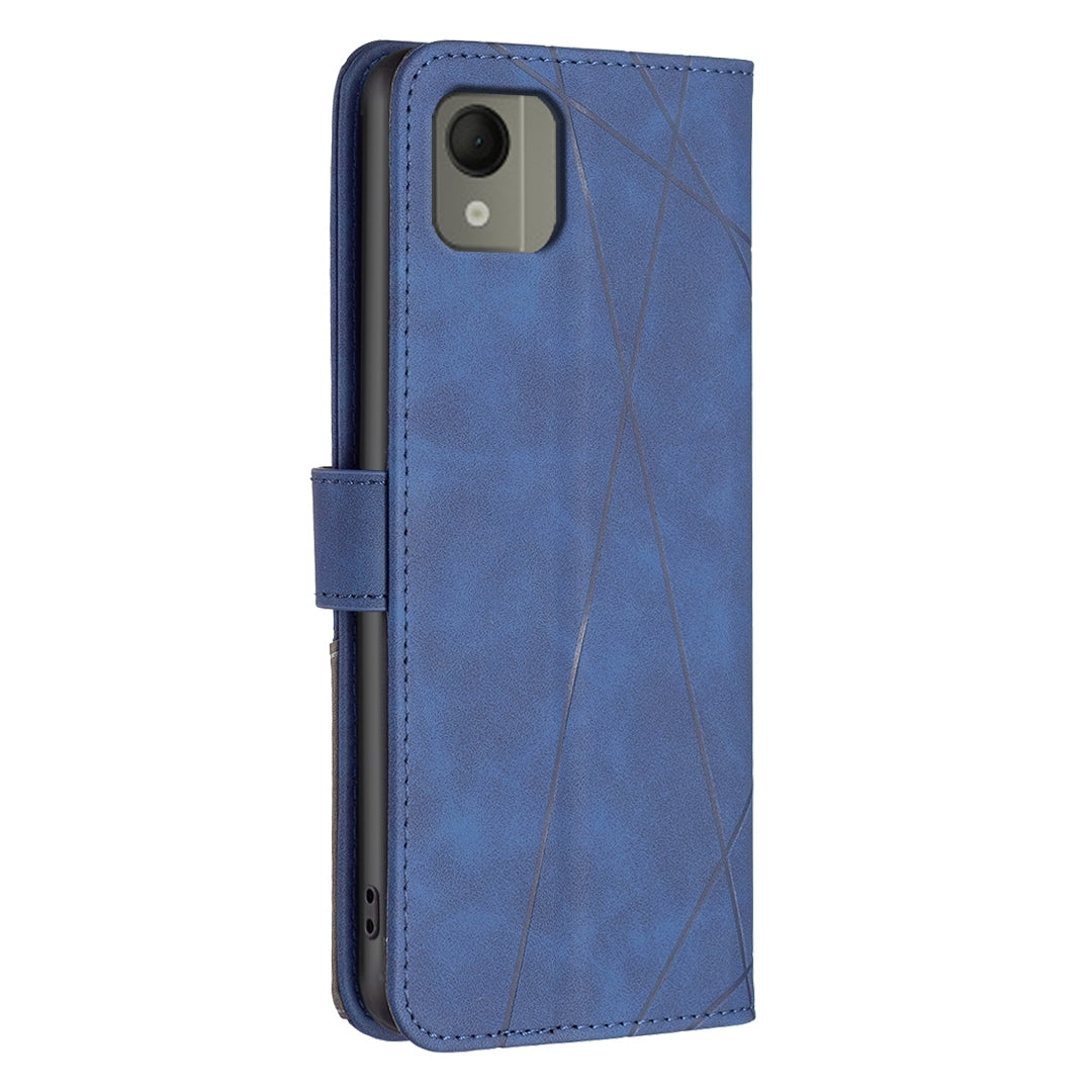 Nokia C110 Wallet Case – Rhombus Texture PU Leather, Magnetic Buckle, Card Slots, Stand Function, Shockproof Protective Cover