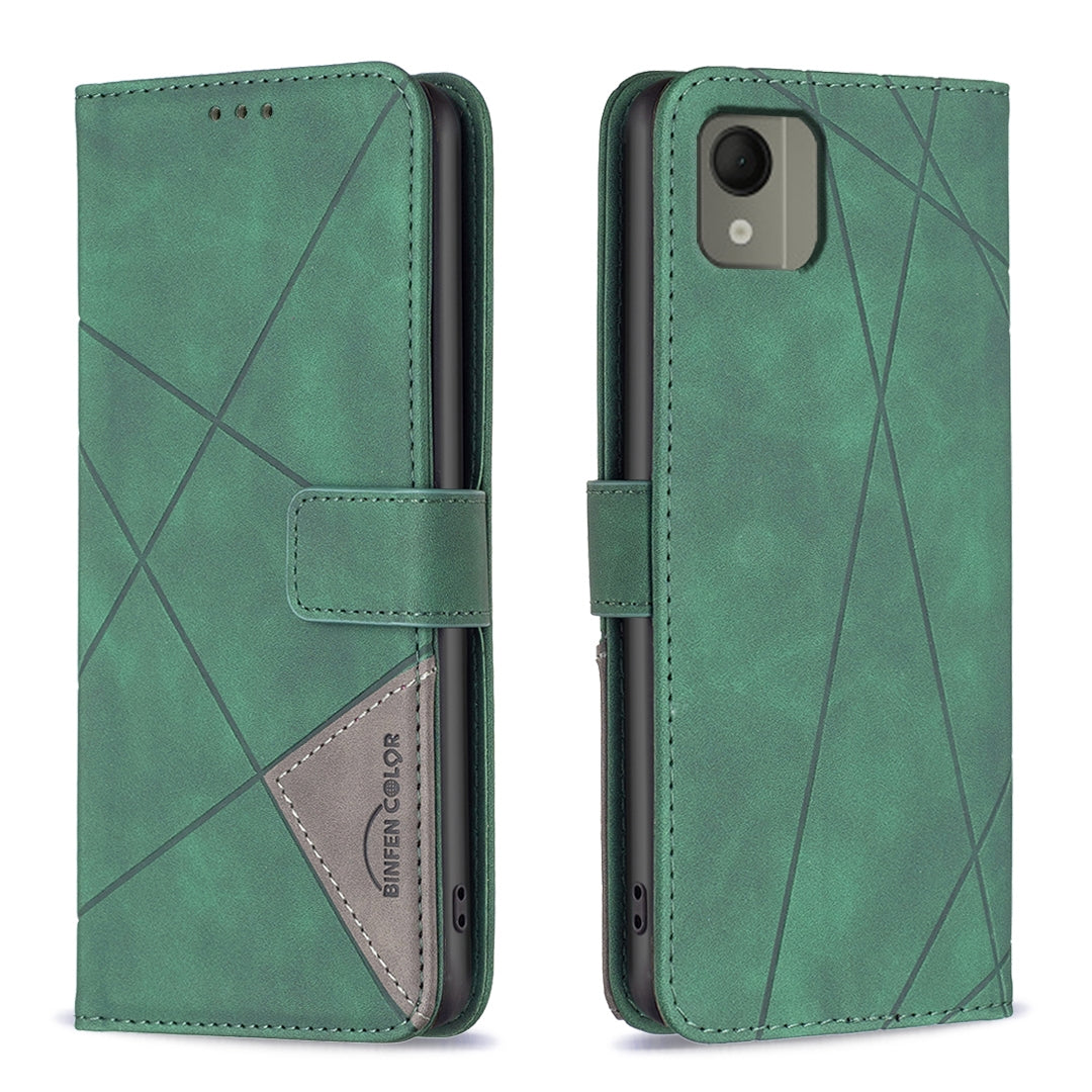 Nokia C110 Wallet Case – Rhombus Texture PU Leather, Magnetic Buckle, Card Slots, Stand Function, Shockproof Protective Cover