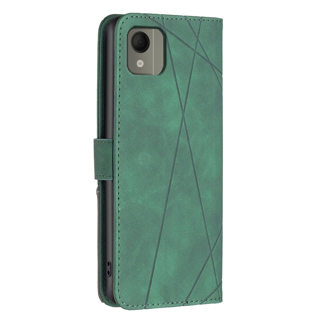 Nokia C110 Wallet Case – Rhombus Texture PU Leather, Magnetic Buckle, Card Slots, Stand Function, Shockproof Protective Cover
