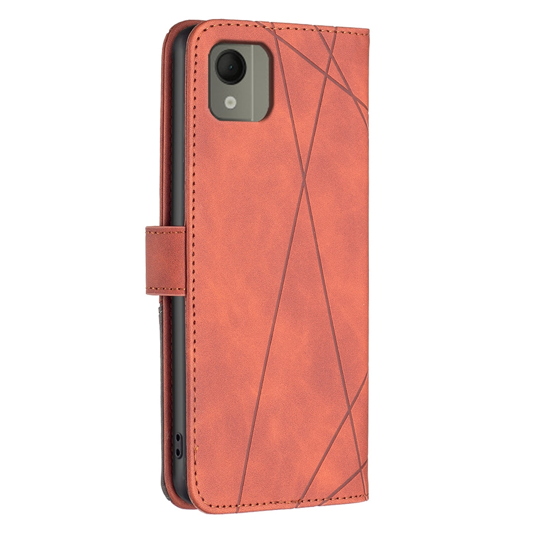 Nokia C110 Wallet Case – Rhombus Texture PU Leather, Magnetic Buckle, Card Slots, Stand Function, Shockproof Protective Cover