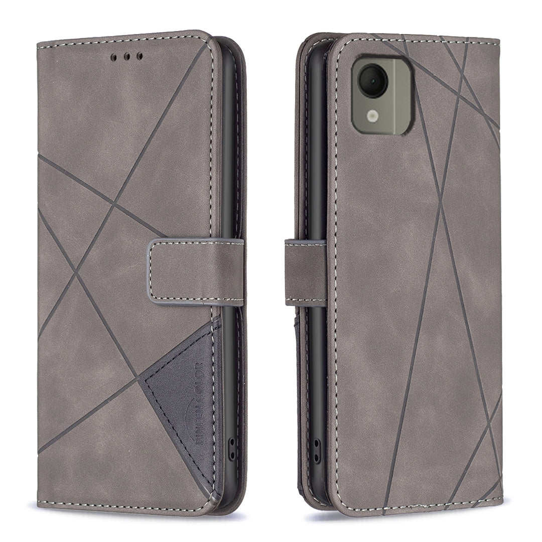 Nokia C110 Wallet Case – Rhombus Texture PU Leather, Magnetic Buckle, Card Slots, Stand Function, Shockproof Protective Cover