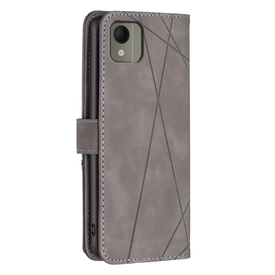 Nokia C110 Wallet Case – Rhombus Texture PU Leather, Magnetic Buckle, Card Slots, Stand Function, Shockproof Protective Cover