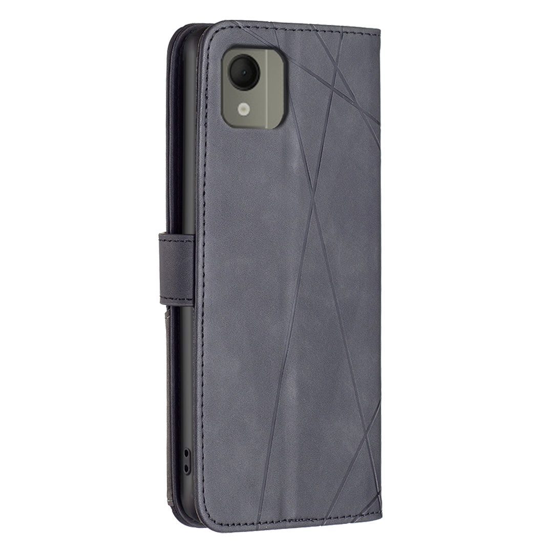 Nokia C110 Wallet Case – Rhombus Texture PU Leather, Magnetic Buckle, Card Slots, Stand Function, Shockproof Protective Cover