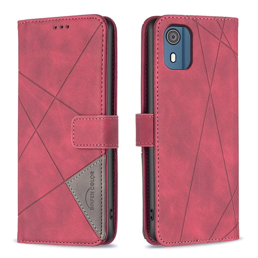Nokia C02 Wallet Case – Rhombus Texture PU Leather, Magnetic Buckle, Card Slots, Stand Function, Shockproof Protective Cover
