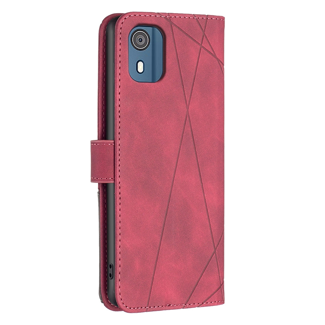 Nokia C02 Wallet Case – Rhombus Texture PU Leather, Magnetic Buckle, Card Slots, Stand Function, Shockproof Protective Cover