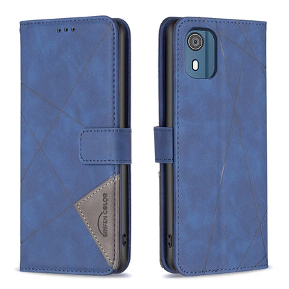 Nokia C02 Wallet Case – Rhombus Texture PU Leather, Magnetic Buckle, Card Slots, Stand Function, Shockproof Protective Cover