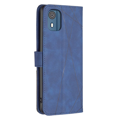 Nokia C02 Wallet Case – Rhombus Texture PU Leather, Magnetic Buckle, Card Slots, Stand Function, Shockproof Protective Cover