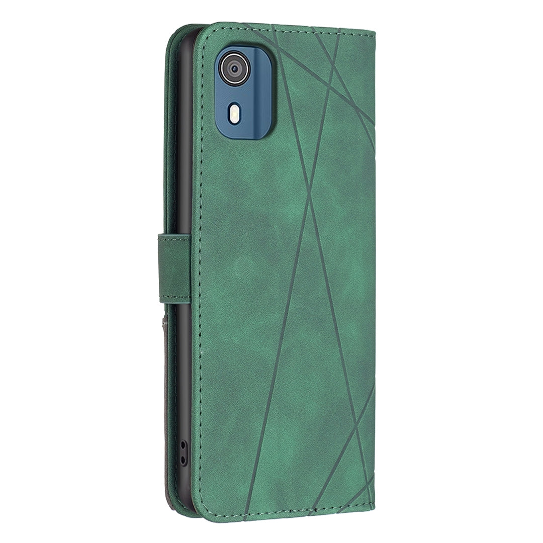 Nokia C02 Wallet Case – Rhombus Texture PU Leather, Magnetic Buckle, Card Slots, Stand Function, Shockproof Protective Cover