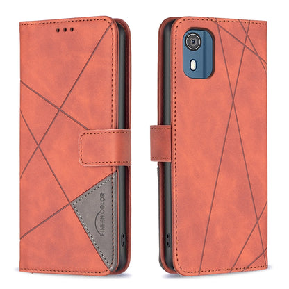 Nokia C02 Wallet Case – Rhombus Texture PU Leather, Magnetic Buckle, Card Slots, Stand Function, Shockproof Protective Cover