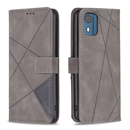 Nokia C02 Wallet Case – Rhombus Texture PU Leather, Magnetic Buckle, Card Slots, Stand Function, Shockproof Protective Cover