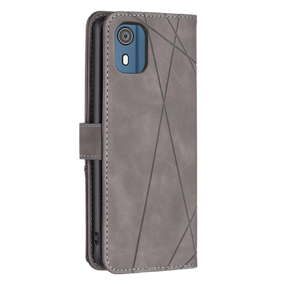 Nokia C02 Wallet Case – Rhombus Texture PU Leather, Magnetic Buckle, Card Slots, Stand Function, Shockproof Protective Cover
