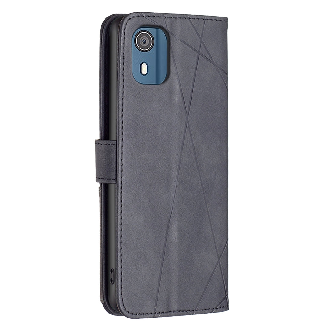 Nokia C02 Wallet Case – Rhombus Texture PU Leather, Magnetic Buckle, Card Slots, Stand Function, Shockproof Protective Cover