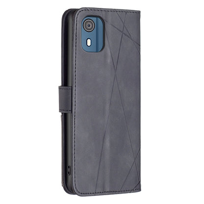 Nokia C02 Wallet Case – Rhombus Texture PU Leather, Magnetic Buckle, Card Slots, Stand Function, Shockproof Protective Cover