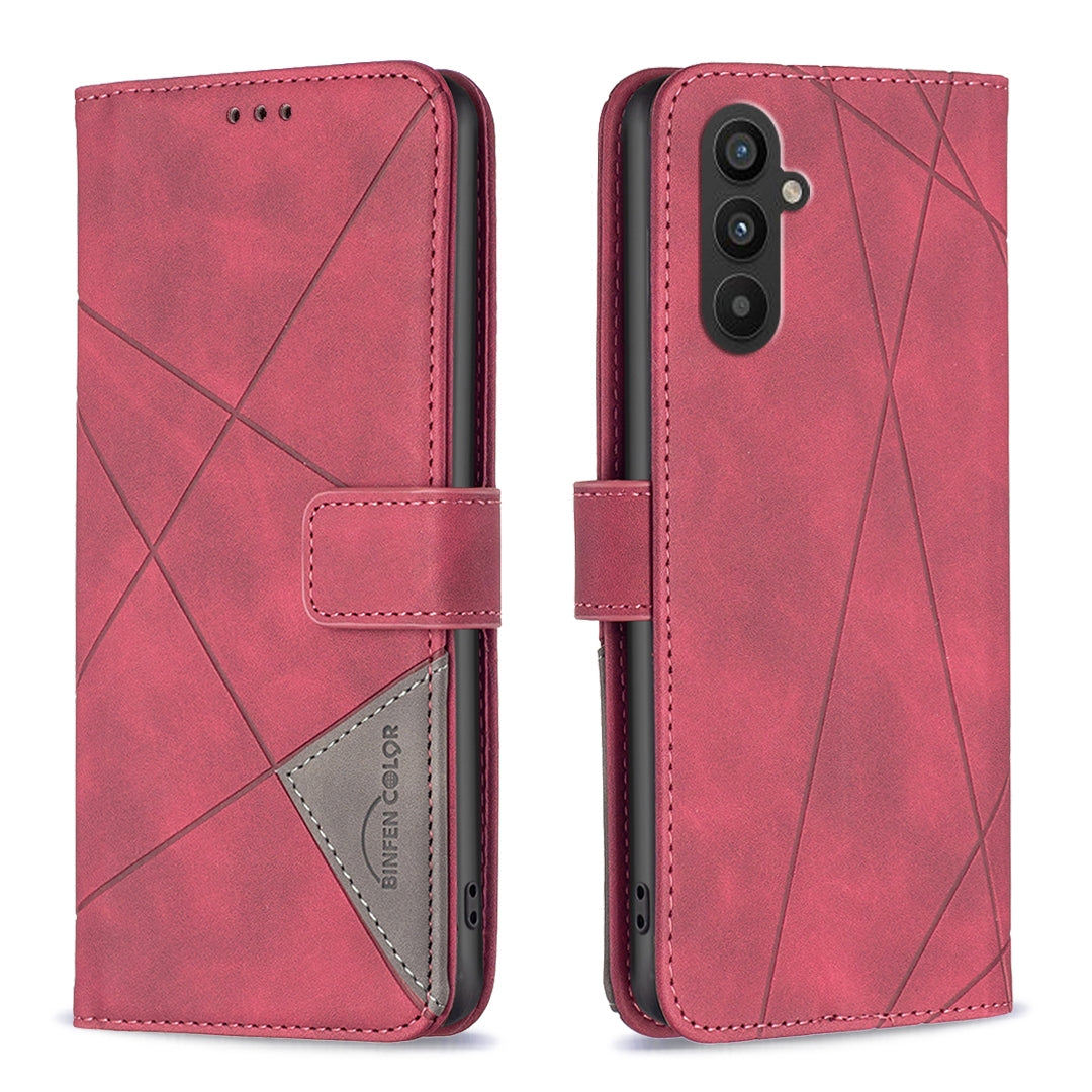 Samsung Galaxy A25 5G Wallet Case – Rhombus Texture PU Leather, Magnetic Buckle, Card Slots, Stand Function, Shockproof Protective Cover