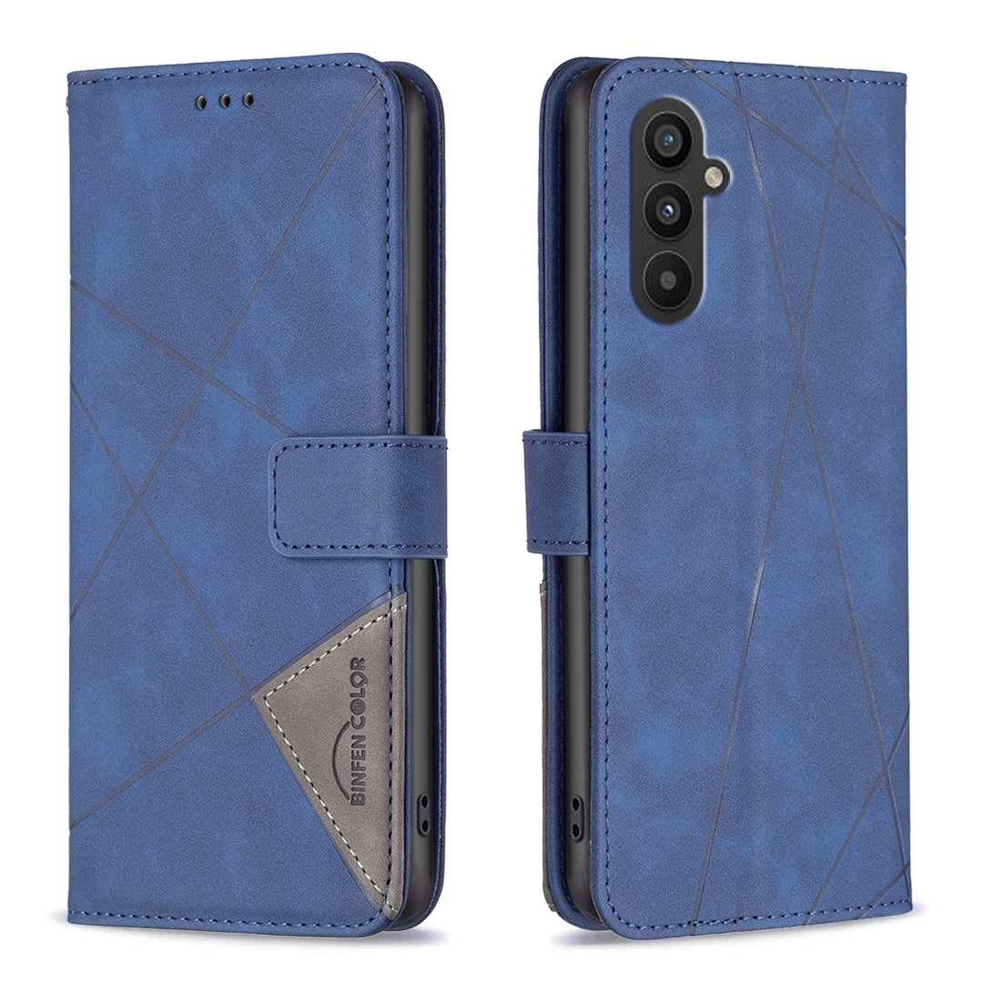 Samsung Galaxy A25 5G Wallet Case – Rhombus Texture PU Leather, Magnetic Buckle, Card Slots, Stand Function, Shockproof Protective Cover