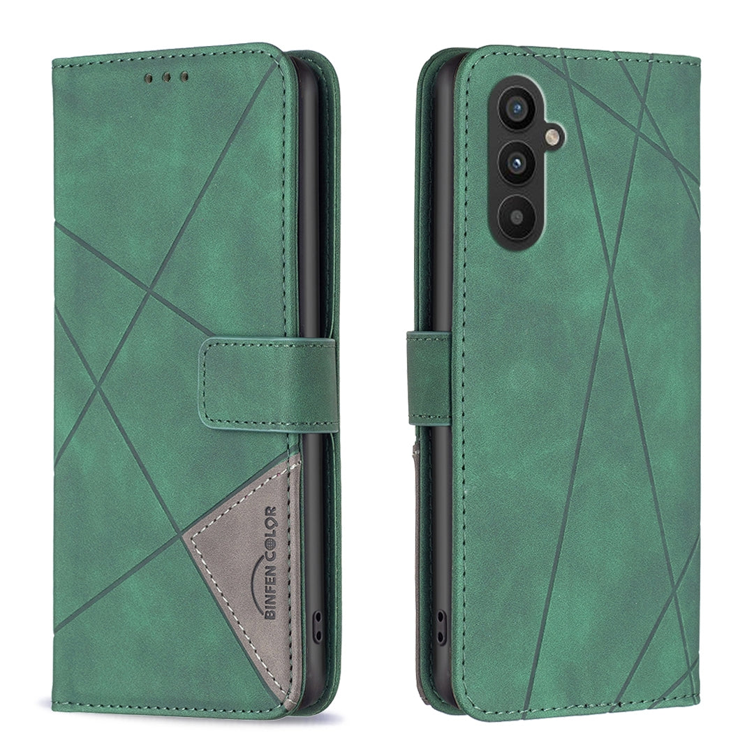 Samsung Galaxy A25 5G Wallet Case – Rhombus Texture PU Leather, Magnetic Buckle, Card Slots, Stand Function, Shockproof Protective Cover