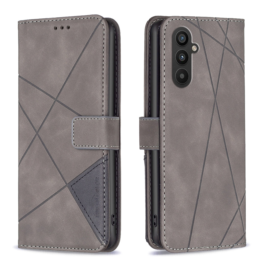 Samsung Galaxy A25 5G Wallet Case – Rhombus Texture PU Leather, Magnetic Buckle, Card Slots, Stand Function, Shockproof Protective Cover