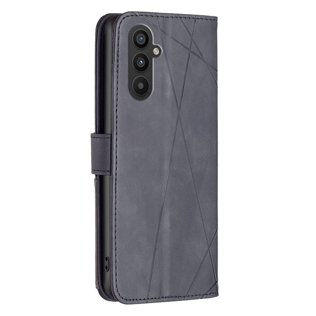 Samsung Galaxy A25 5G Wallet Case – Rhombus Texture PU Leather, Magnetic Buckle, Card Slots, Stand Function, Shockproof Protective Cover