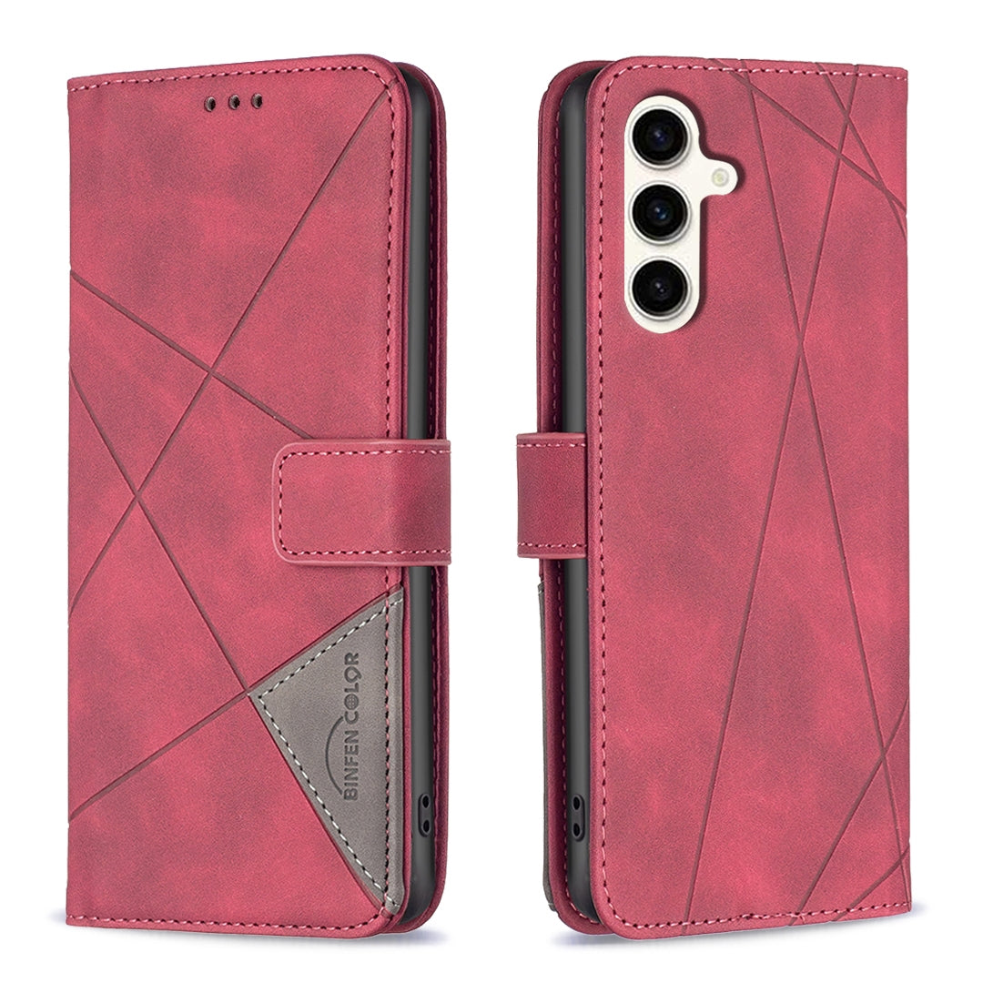 Samsung Galaxy S23 FE 5G Wallet Case – Rhombus Texture PU Leather, Magnetic Buckle, Card Slots, Stand Function, Shockproof Protective Cover