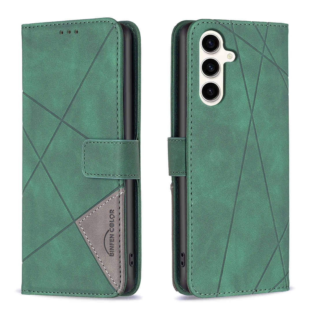 Samsung Galaxy S23 FE 5G Wallet Case – Rhombus Texture PU Leather, Magnetic Buckle, Card Slots, Stand Function, Shockproof Protective Cover