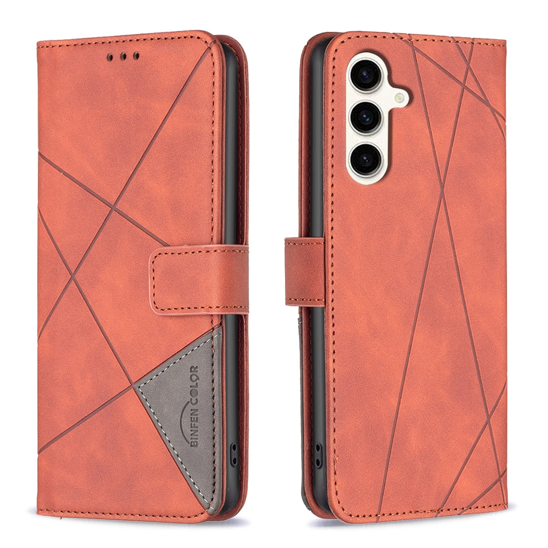 Samsung Galaxy S23 FE 5G Wallet Case – Rhombus Texture PU Leather, Magnetic Buckle, Card Slots, Stand Function, Shockproof Protective Cover