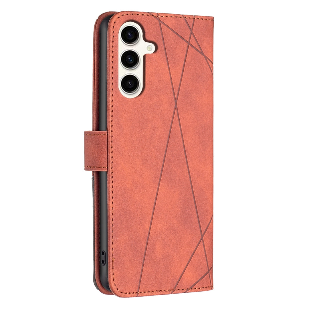 Samsung Galaxy S23 FE 5G Wallet Case – Rhombus Texture PU Leather, Magnetic Buckle, Card Slots, Stand Function, Shockproof Protective Cover
