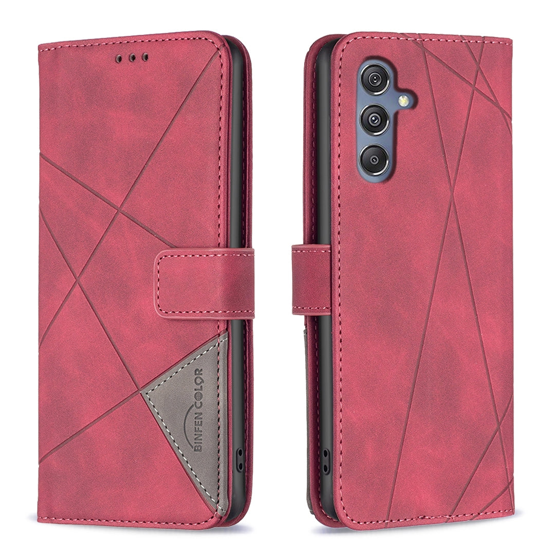 Samsung Galaxy M34 5G Wallet Case – Rhombus Texture PU Leather, Magnetic Buckle, Card Slots, Stand Function, Shockproof Protective Cover