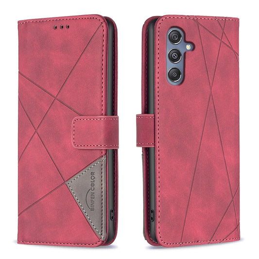 Samsung Galaxy M34 5G Wallet Case – Rhombus Texture PU Leather, Magnetic Buckle, Card Slots, Stand Function, Shockproof Protective Cover