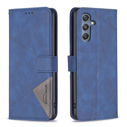 Samsung Galaxy M34 5G Wallet Case – Rhombus Texture PU Leather, Magnetic Buckle, Card Slots, Stand Function, Shockproof Protective Cover