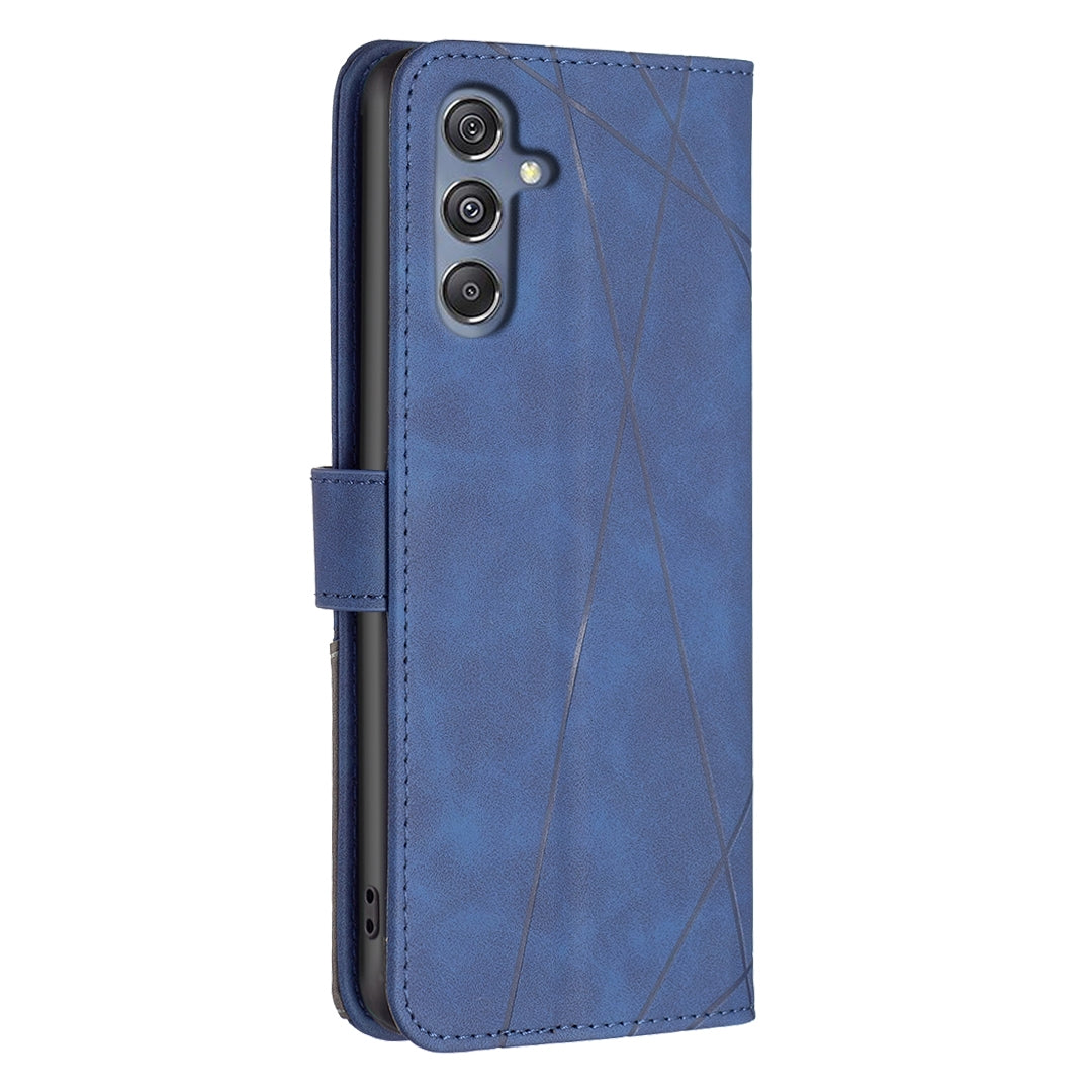 Samsung Galaxy M34 5G Wallet Case – Rhombus Texture PU Leather, Magnetic Buckle, Card Slots, Stand Function, Shockproof Protective Cover