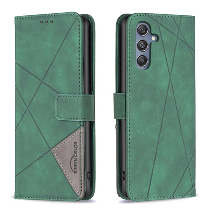 Samsung Galaxy M34 5G Wallet Case – Rhombus Texture PU Leather, Magnetic Buckle, Card Slots, Stand Function, Shockproof Protective Cover
