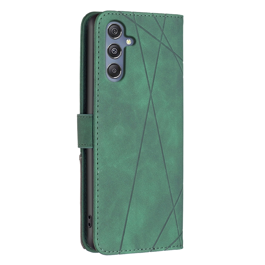 Samsung Galaxy M34 5G Wallet Case – Rhombus Texture PU Leather, Magnetic Buckle, Card Slots, Stand Function, Shockproof Protective Cover