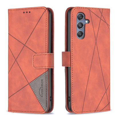 Samsung Galaxy M34 5G Wallet Case – Rhombus Texture PU Leather, Magnetic Buckle, Card Slots, Stand Function, Shockproof Protective Cover
