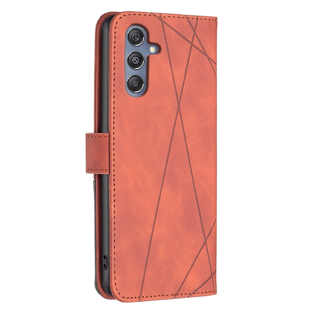 Samsung Galaxy M34 5G Wallet Case – Rhombus Texture PU Leather, Magnetic Buckle, Card Slots, Stand Function, Shockproof Protective Cover