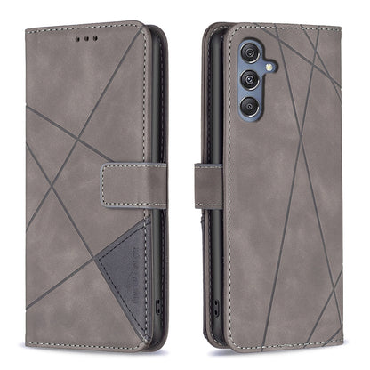 Samsung Galaxy M34 5G Wallet Case – Rhombus Texture PU Leather, Magnetic Buckle, Card Slots, Stand Function, Shockproof Protective Cover