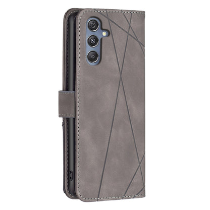 Samsung Galaxy M34 5G Wallet Case – Rhombus Texture PU Leather, Magnetic Buckle, Card Slots, Stand Function, Shockproof Protective Cover