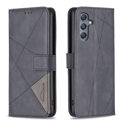 Samsung Galaxy M34 5G Wallet Case – Rhombus Texture PU Leather, Magnetic Buckle, Card Slots, Stand Function, Shockproof Protective Cover