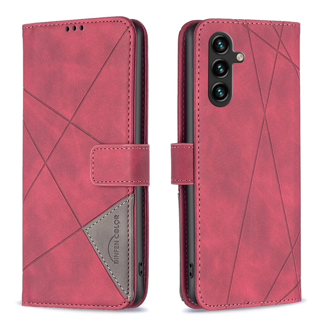 Samsung Galaxy A15 Wallet Case – Rhombus Texture PU Leather, Magnetic Buckle, Card Slots, Stand Function, Shockproof Protective Cover