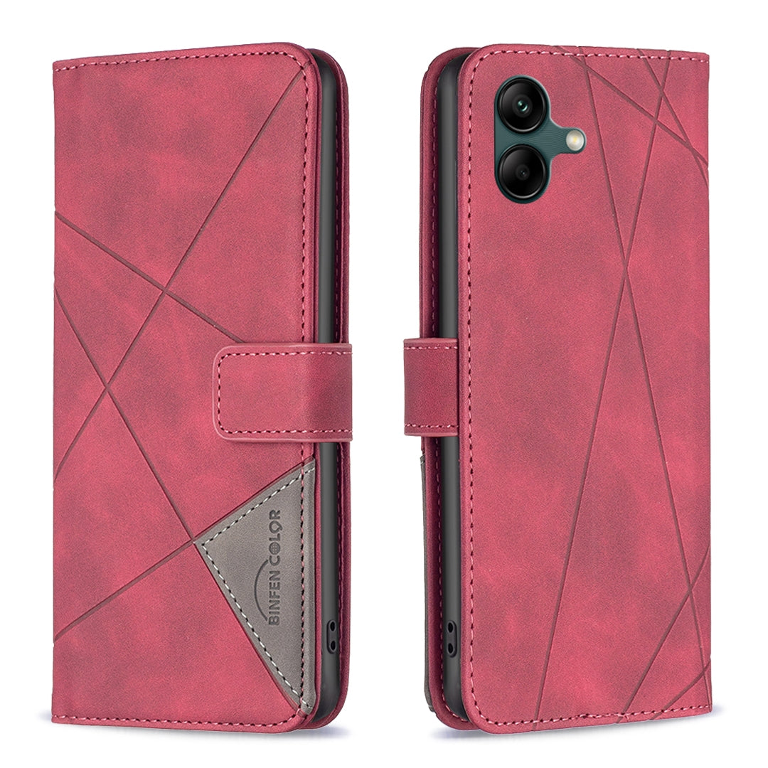 Samsung Galaxy A05 Wallet Case – Rhombus Texture PU Leather, Magnetic Buckle, Card Slots, Stand Function, Shockproof Protective Cover