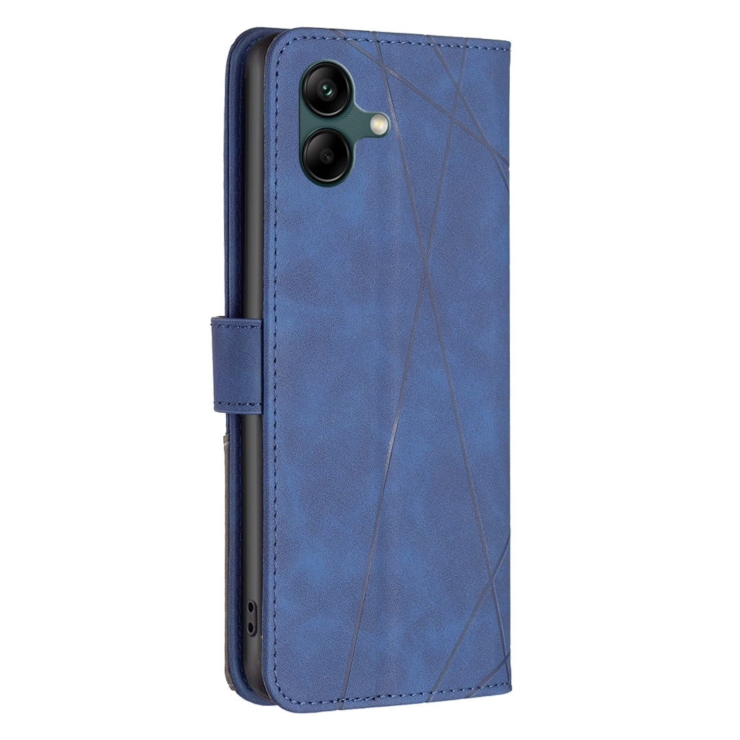 Samsung Galaxy A05 Wallet Case – Rhombus Texture PU Leather, Magnetic Buckle, Card Slots, Stand Function, Shockproof Protective Cover