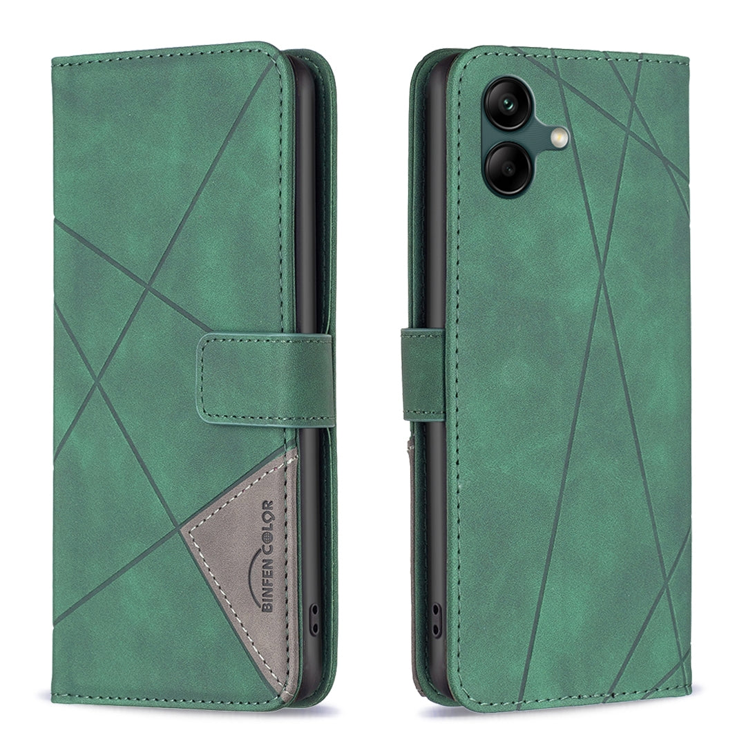 Samsung Galaxy A05 Wallet Case – Rhombus Texture PU Leather, Magnetic Buckle, Card Slots, Stand Function, Shockproof Protective Cover